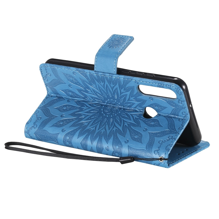 For Huawei Y6p Embossed Sunflower Pattern Horizontal Flip PU Leather Case with Holder & Card Slots & Wallet & Lanyard