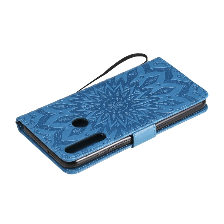 For Huawei Y6p Embossed Sunflower Pattern Horizontal Flip PU Leather Case with Holder & Card Slots & Wallet & Lanyard