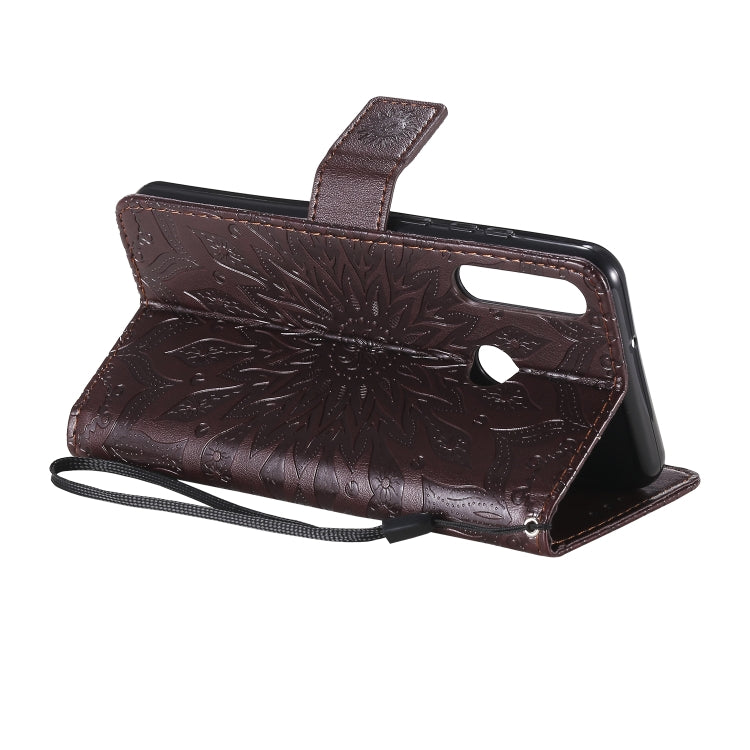 For Huawei Y6p Embossed Sunflower Pattern Horizontal Flip PU Leather Case with Holder & Card Slots & Wallet & Lanyard