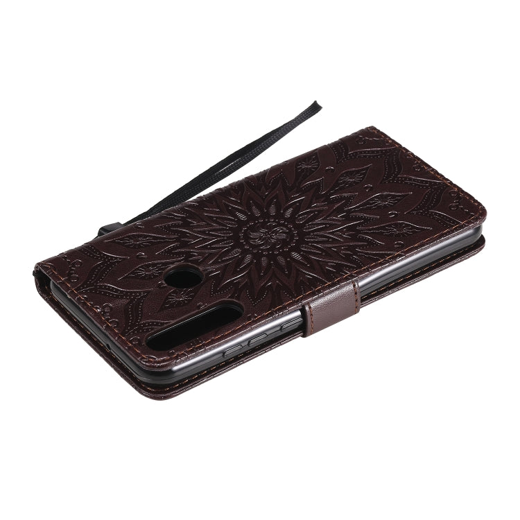 For Huawei Y6p Embossed Sunflower Pattern Horizontal Flip PU Leather Case with Holder & Card Slots & Wallet & Lanyard