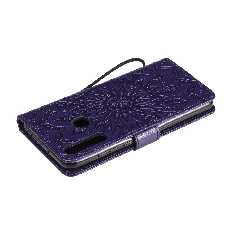 For Huawei Y6p Embossed Sunflower Pattern Horizontal Flip PU Leather Case with Holder & Card Slots & Wallet & Lanyard