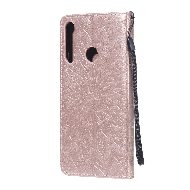 For Huawei Y6p Embossed Sunflower Pattern Horizontal Flip PU Leather Case with Holder & Card Slots & Wallet & Lanyard
