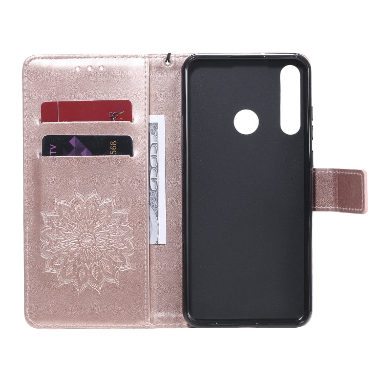 For Huawei Y6p Embossed Sunflower Pattern Horizontal Flip PU Leather Case with Holder & Card Slots & Wallet & Lanyard