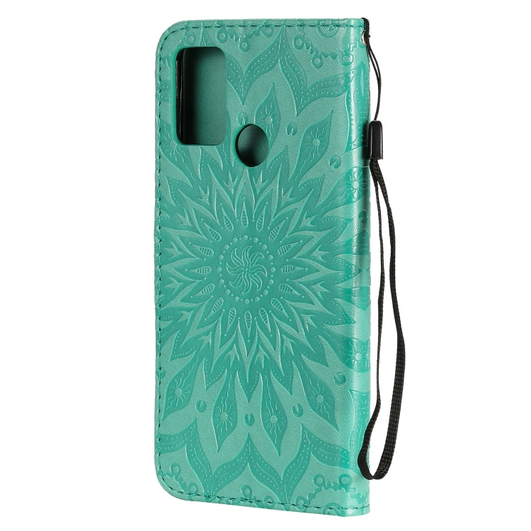 For Huawei Honor 9A Embossed Sunflower Pattern Horizontal Flip PU Leather Case with Holder & Card Slots & Wallet & Lanyard
