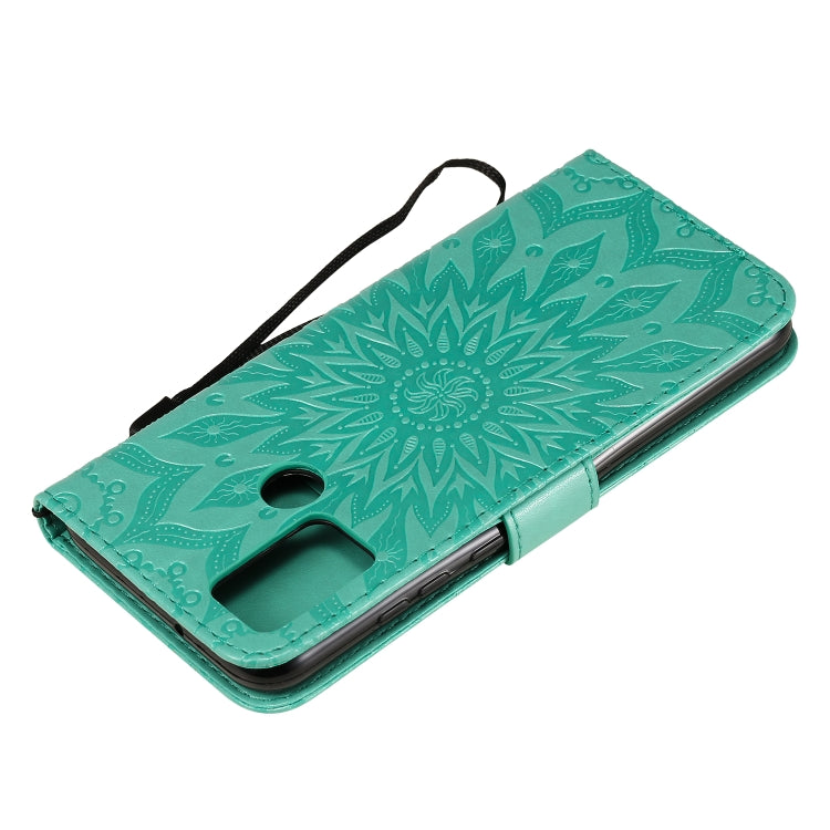 For Huawei Honor 9A Embossed Sunflower Pattern Horizontal Flip PU Leather Case with Holder & Card Slots & Wallet & Lanyard