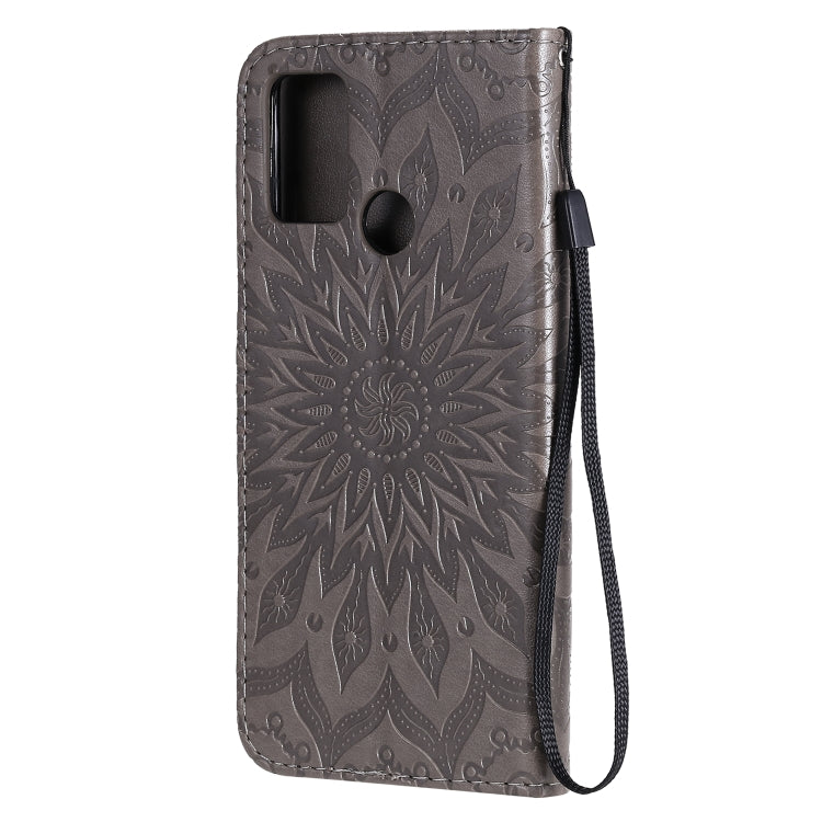For Huawei Honor 9A Embossed Sunflower Pattern Horizontal Flip PU Leather Case with Holder & Card Slots & Wallet & Lanyard