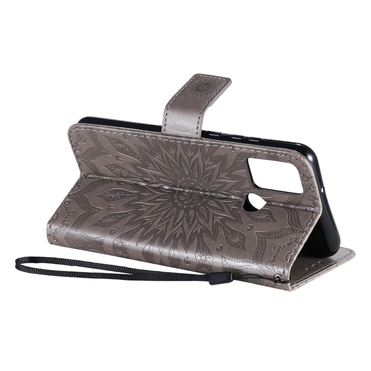 For Huawei Honor 9A Embossed Sunflower Pattern Horizontal Flip PU Leather Case with Holder & Card Slots & Wallet & Lanyard