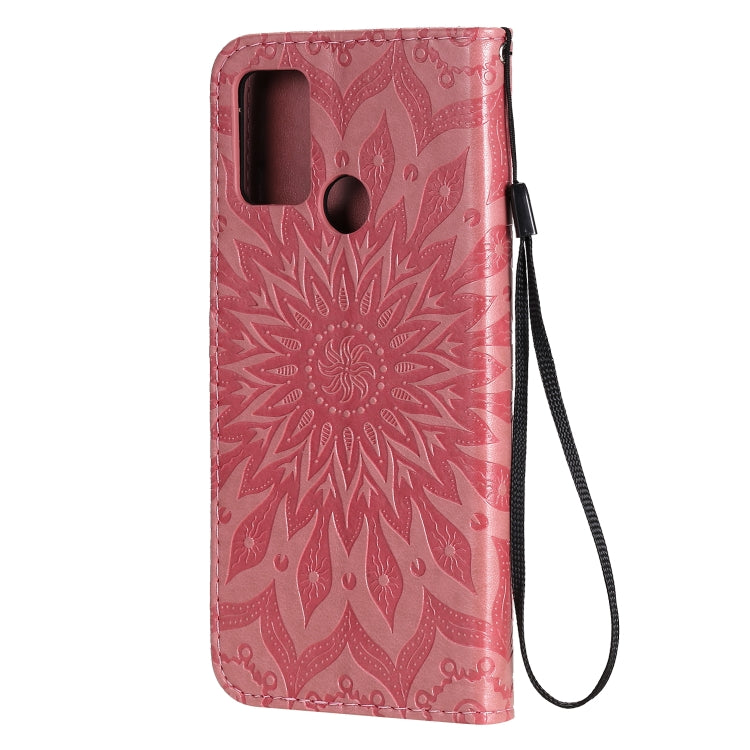 For Huawei Honor 9A Embossed Sunflower Pattern Horizontal Flip PU Leather Case with Holder & Card Slots & Wallet & Lanyard