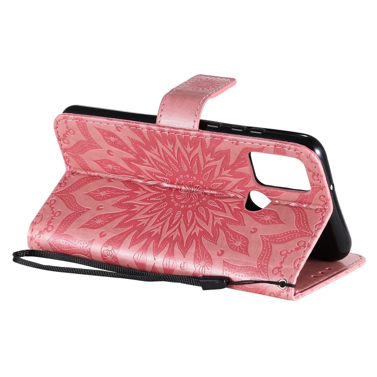 For Huawei Honor 9A Embossed Sunflower Pattern Horizontal Flip PU Leather Case with Holder & Card Slots & Wallet & Lanyard