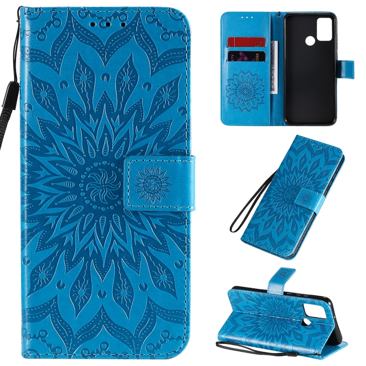 For Huawei Honor 9A Embossed Sunflower Pattern Horizontal Flip PU Leather Case with Holder & Card Slots & Wallet & Lanyard