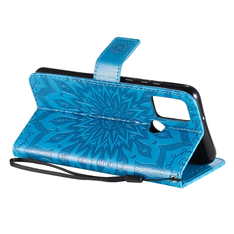 For Huawei Honor 9A Embossed Sunflower Pattern Horizontal Flip PU Leather Case with Holder & Card Slots & Wallet & Lanyard