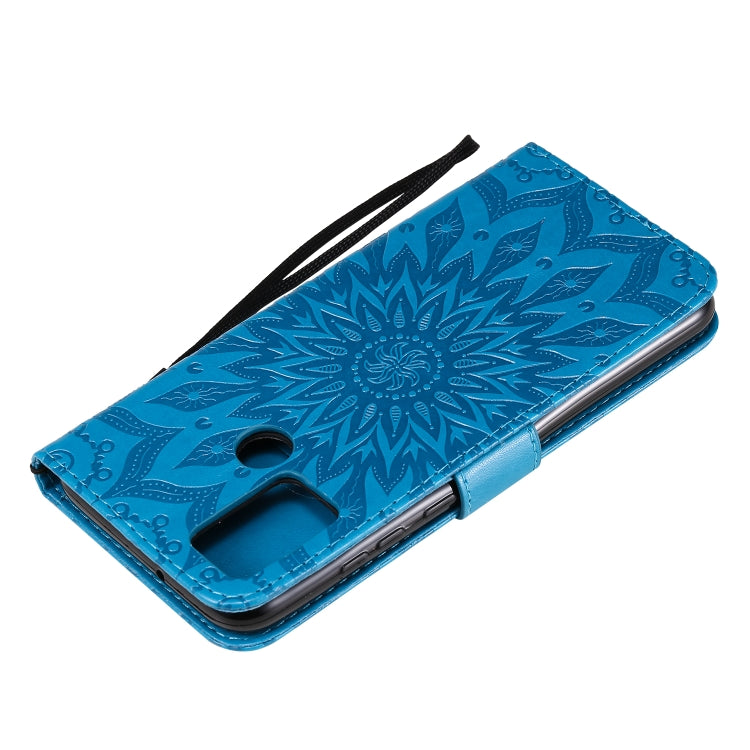 For Huawei Honor 9A Embossed Sunflower Pattern Horizontal Flip PU Leather Case with Holder & Card Slots & Wallet & Lanyard
