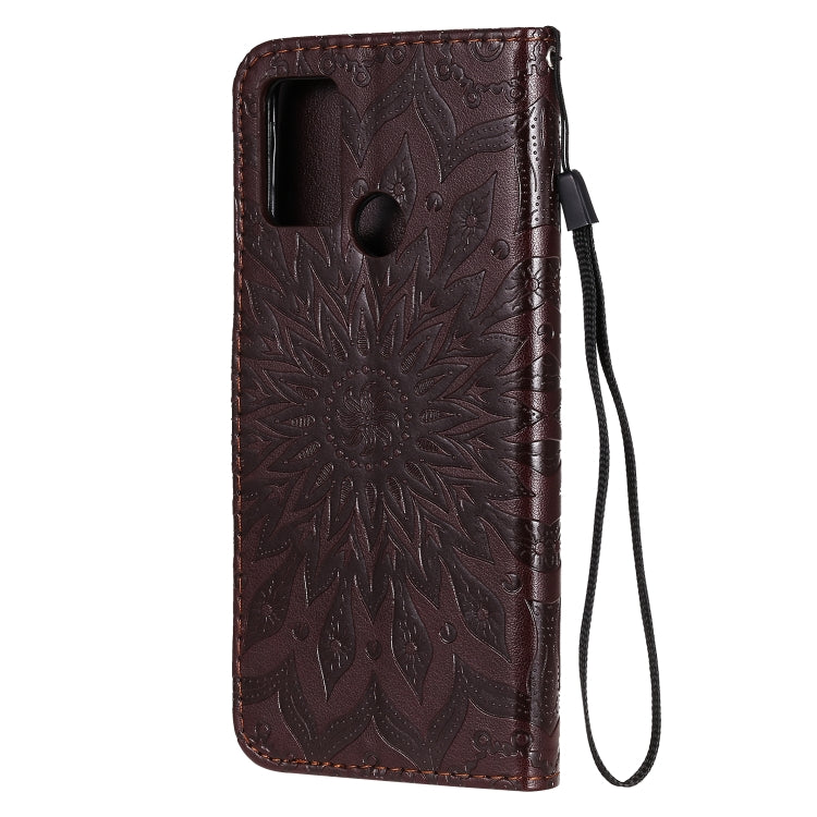 For Huawei Honor 9A Embossed Sunflower Pattern Horizontal Flip PU Leather Case with Holder & Card Slots & Wallet & Lanyard