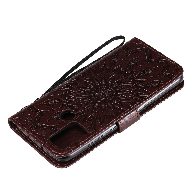 For Huawei Honor 9A Embossed Sunflower Pattern Horizontal Flip PU Leather Case with Holder & Card Slots & Wallet & Lanyard