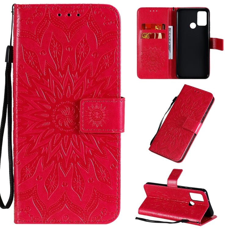 For Huawei Honor 9A Embossed Sunflower Pattern Horizontal Flip PU Leather Case with Holder & Card Slots & Wallet & Lanyard