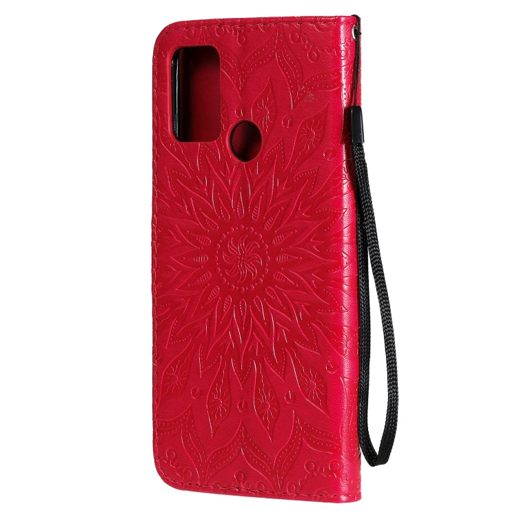 For Huawei Honor 9A Embossed Sunflower Pattern Horizontal Flip PU Leather Case with Holder & Card Slots & Wallet & Lanyard