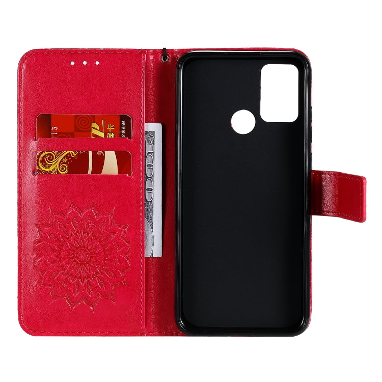 For Huawei Honor 9A Embossed Sunflower Pattern Horizontal Flip PU Leather Case with Holder & Card Slots & Wallet & Lanyard