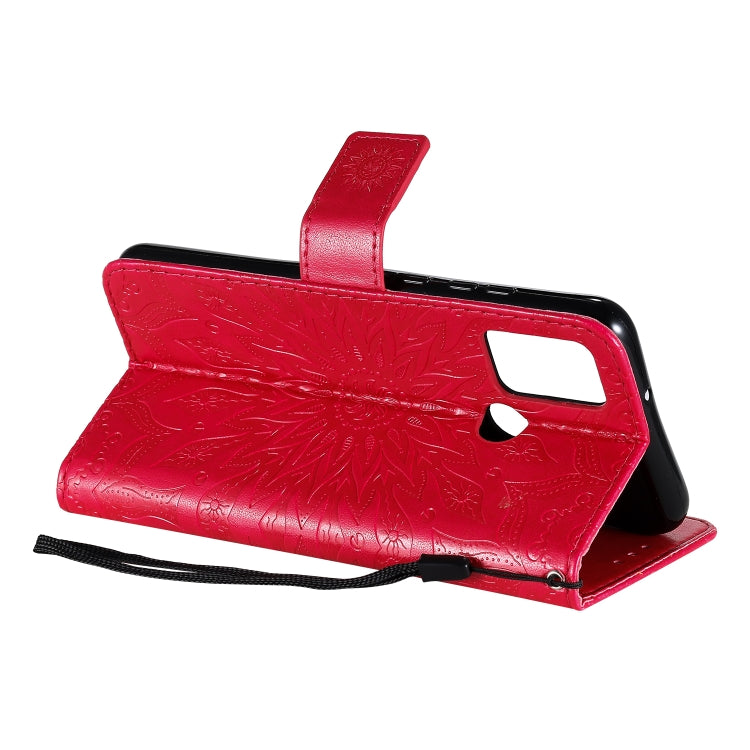 For Huawei Honor 9A Embossed Sunflower Pattern Horizontal Flip PU Leather Case with Holder & Card Slots & Wallet & Lanyard