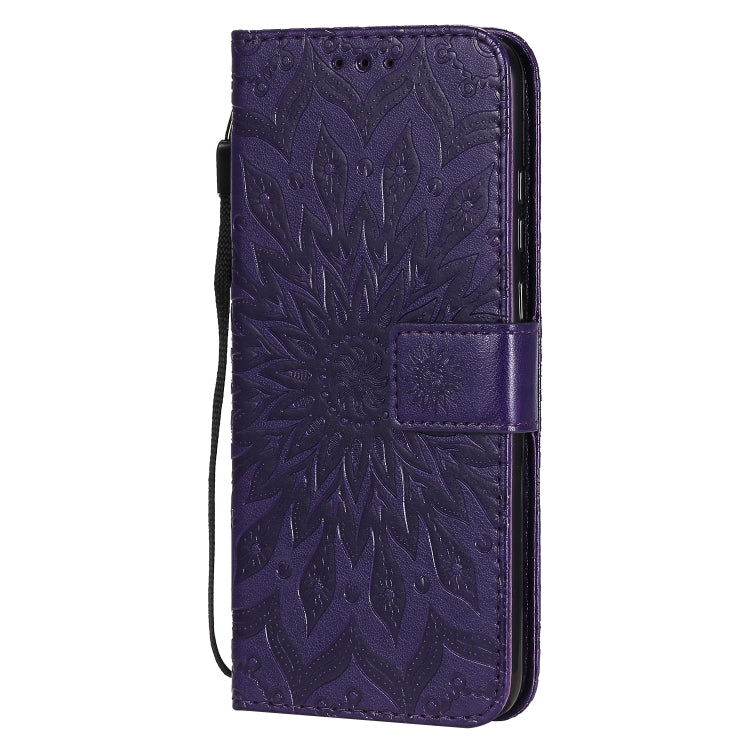 For Huawei Honor 9A Embossed Sunflower Pattern Horizontal Flip PU Leather Case with Holder & Card Slots & Wallet & Lanyard