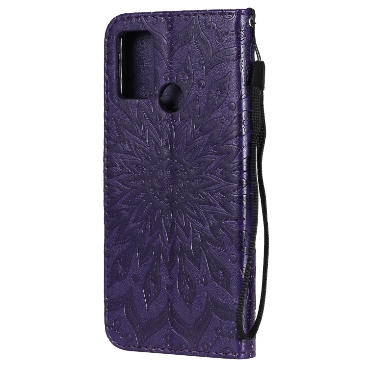For Huawei Honor 9A Embossed Sunflower Pattern Horizontal Flip PU Leather Case with Holder & Card Slots & Wallet & Lanyard