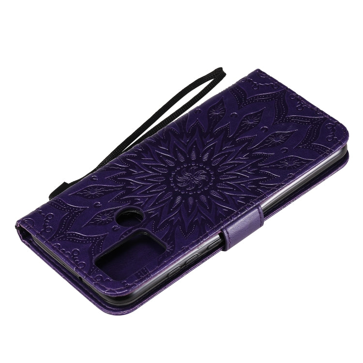 For Huawei Honor 9A Embossed Sunflower Pattern Horizontal Flip PU Leather Case with Holder & Card Slots & Wallet & Lanyard