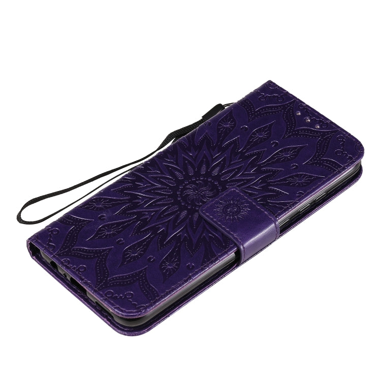 For Huawei Honor 9A Embossed Sunflower Pattern Horizontal Flip PU Leather Case with Holder & Card Slots & Wallet & Lanyard
