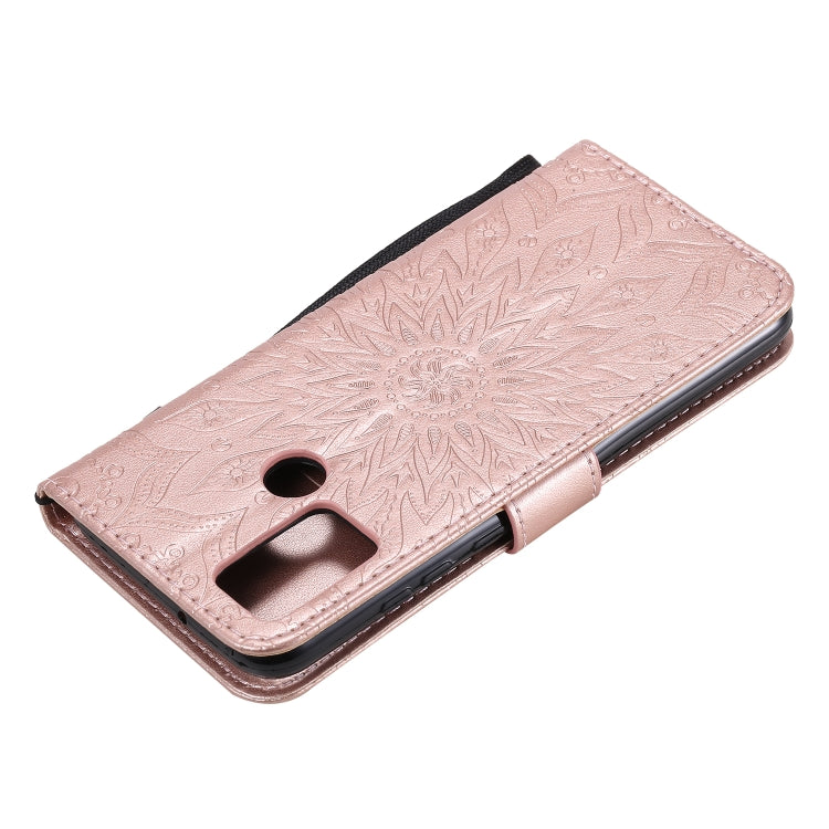 For Huawei Honor 9A Embossed Sunflower Pattern Horizontal Flip PU Leather Case with Holder & Card Slots & Wallet & Lanyard