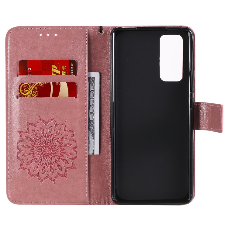 For Huawei Honor 30 Pro Embossed Sunflower Pattern Horizontal Flip PU Leather Case with Holder & Card Slots & Wallet & Lanyard