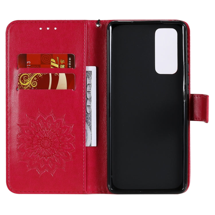 For Huawei Honor 30 Pro Embossed Sunflower Pattern Horizontal Flip PU Leather Case with Holder & Card Slots & Wallet & Lanyard