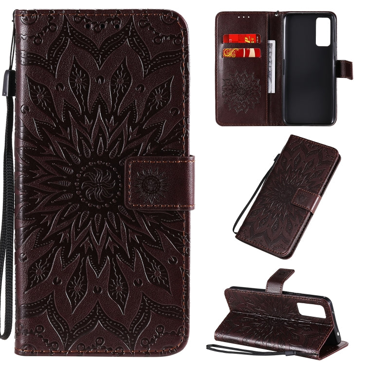 For Huawei Honor 30 Embossed Sunflower Pattern Horizontal Flip PU Leather Case with Holder & Card Slots & Wallet & Lanyard