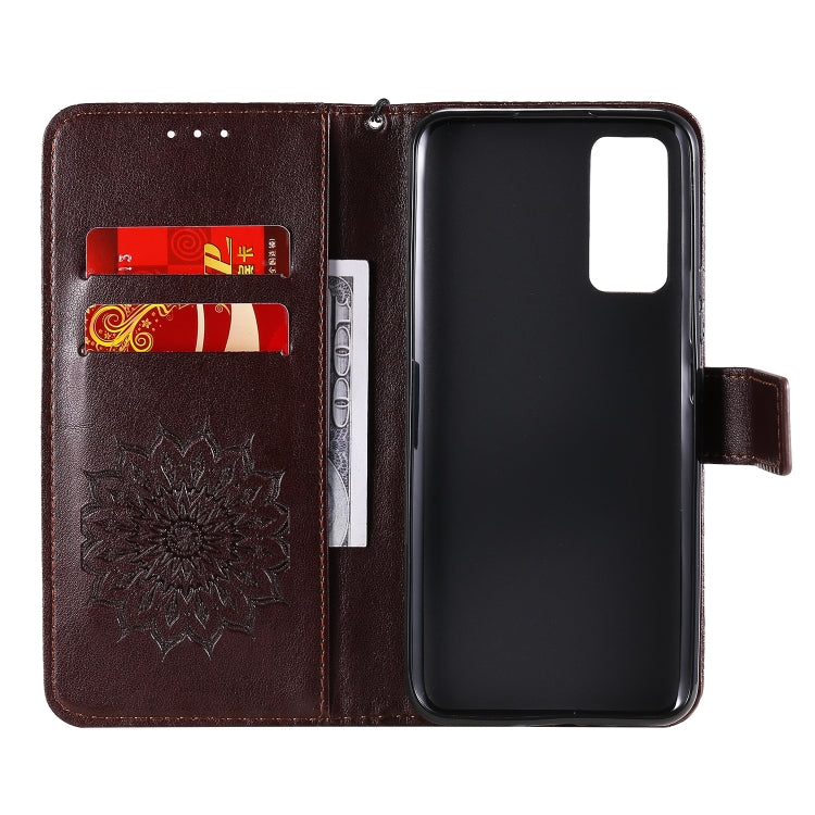 For Huawei Honor 30 Embossed Sunflower Pattern Horizontal Flip PU Leather Case with Holder & Card Slots & Wallet & Lanyard