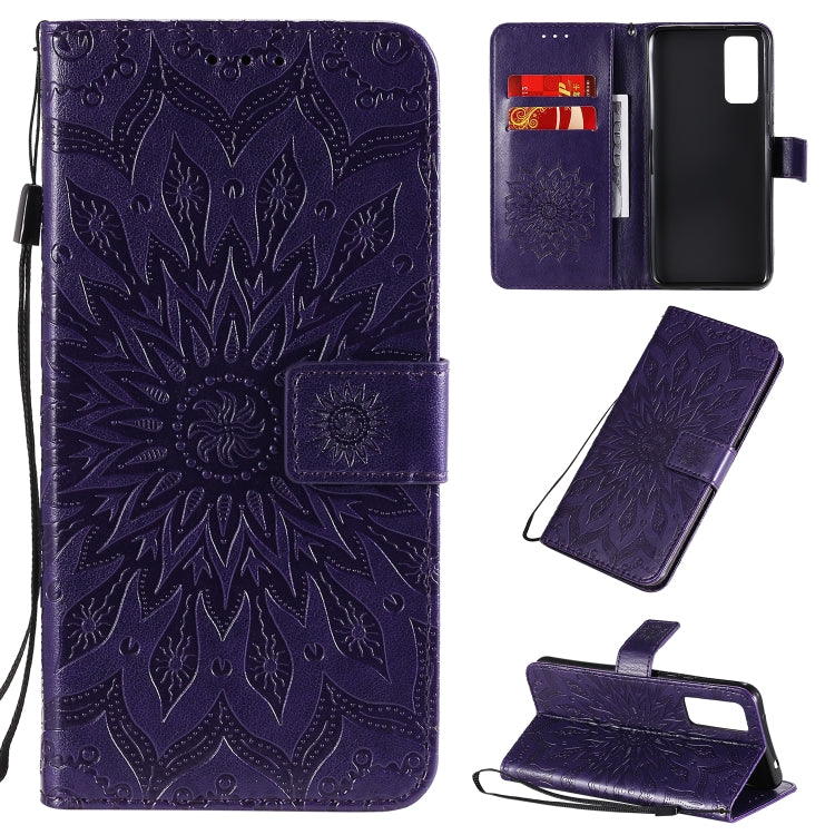 For Huawei Honor 30 Embossed Sunflower Pattern Horizontal Flip PU Leather Case with Holder & Card Slots & Wallet & Lanyard