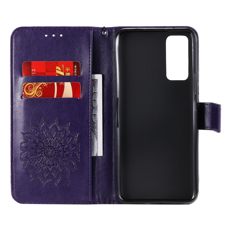 For Huawei Honor 30 Embossed Sunflower Pattern Horizontal Flip PU Leather Case with Holder & Card Slots & Wallet & Lanyard