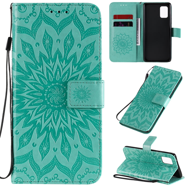 For Samsung Galaxy A71 5G Embossed Sunflower Pattern Horizontal Flip PU Leather Case with Holder & Card Slots & Wallet & Lanyard