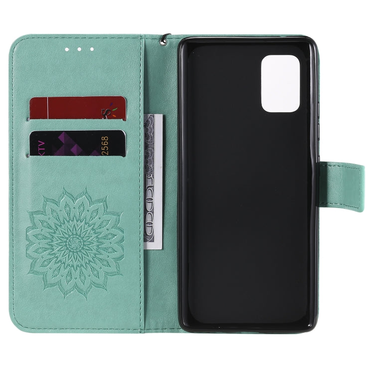 For Samsung Galaxy A71 5G Embossed Sunflower Pattern Horizontal Flip PU Leather Case with Holder & Card Slots & Wallet & Lanyard