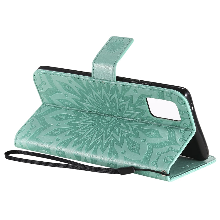 For Samsung Galaxy A71 5G Embossed Sunflower Pattern Horizontal Flip PU Leather Case with Holder & Card Slots & Wallet & Lanyard