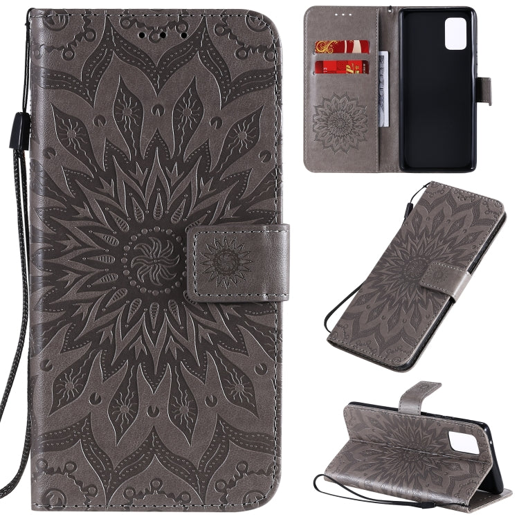 For Samsung Galaxy A71 5G Embossed Sunflower Pattern Horizontal Flip PU Leather Case with Holder & Card Slots & Wallet & Lanyard