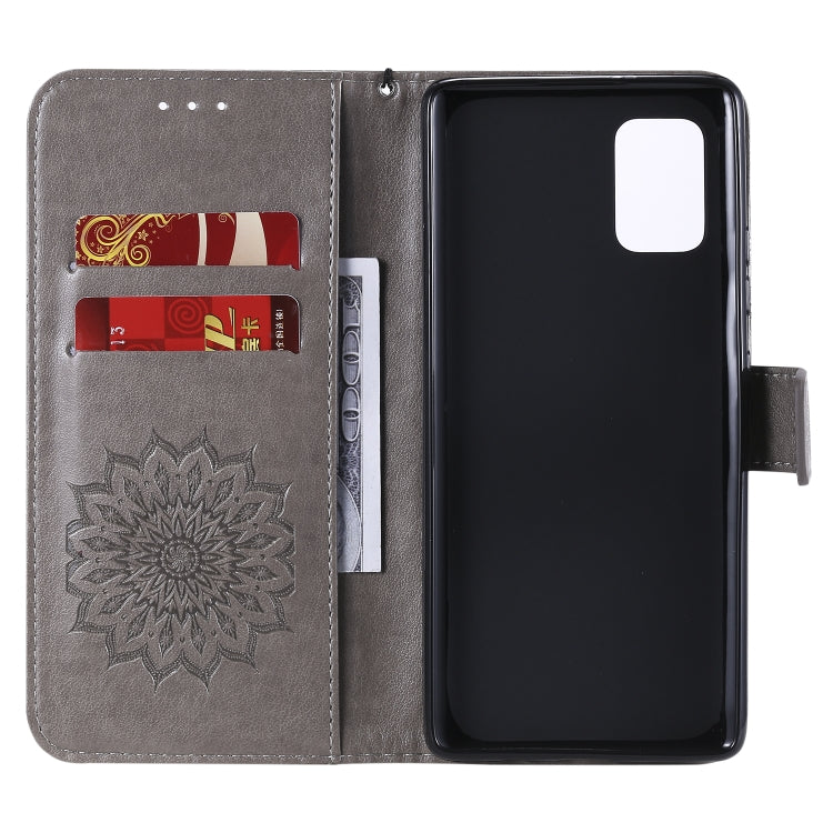 For Samsung Galaxy A71 5G Embossed Sunflower Pattern Horizontal Flip PU Leather Case with Holder & Card Slots & Wallet & Lanyard