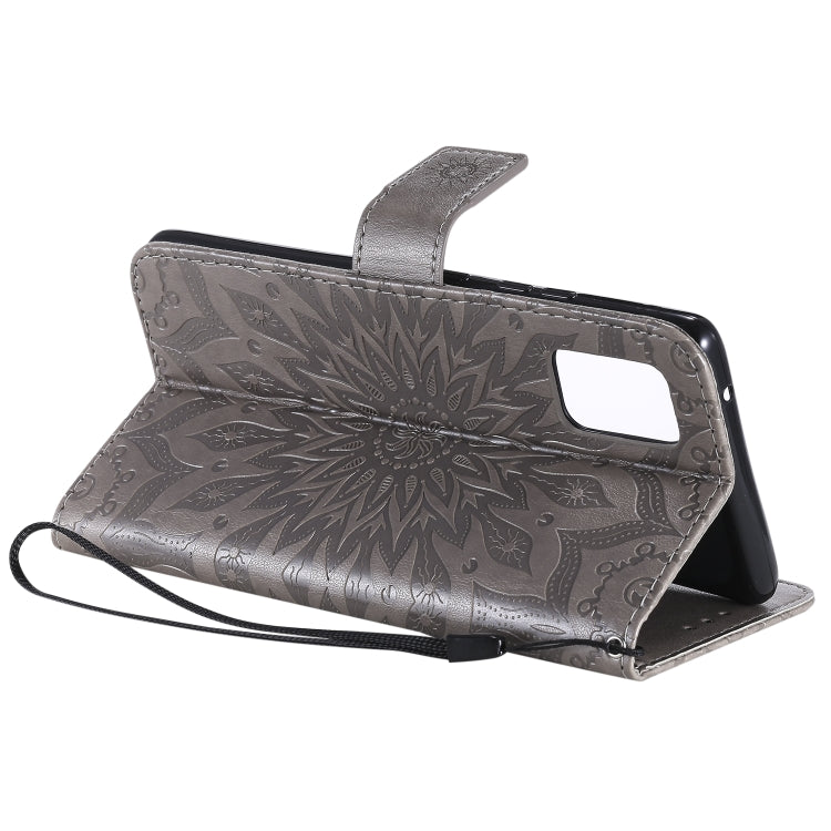 For Samsung Galaxy A71 5G Embossed Sunflower Pattern Horizontal Flip PU Leather Case with Holder & Card Slots & Wallet & Lanyard