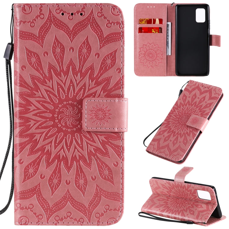 For Samsung Galaxy A71 5G Embossed Sunflower Pattern Horizontal Flip PU Leather Case with Holder & Card Slots & Wallet & Lanyard