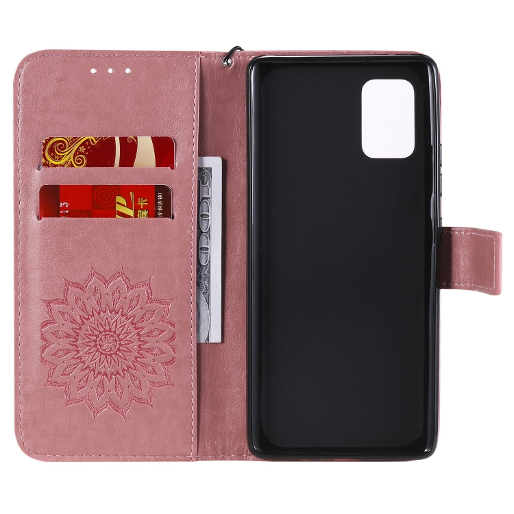 For Samsung Galaxy A71 5G Embossed Sunflower Pattern Horizontal Flip PU Leather Case with Holder & Card Slots & Wallet & Lanyard