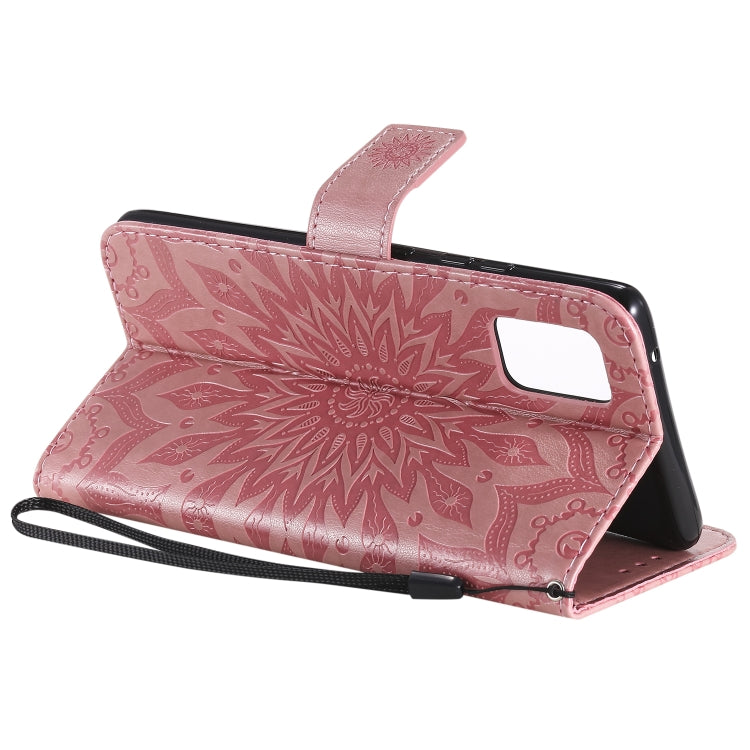 For Samsung Galaxy A71 5G Embossed Sunflower Pattern Horizontal Flip PU Leather Case with Holder & Card Slots & Wallet & Lanyard