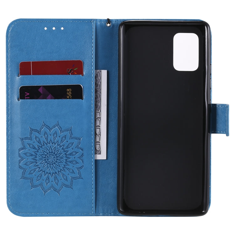 For Samsung Galaxy A71 5G Embossed Sunflower Pattern Horizontal Flip PU Leather Case with Holder & Card Slots & Wallet & Lanyard