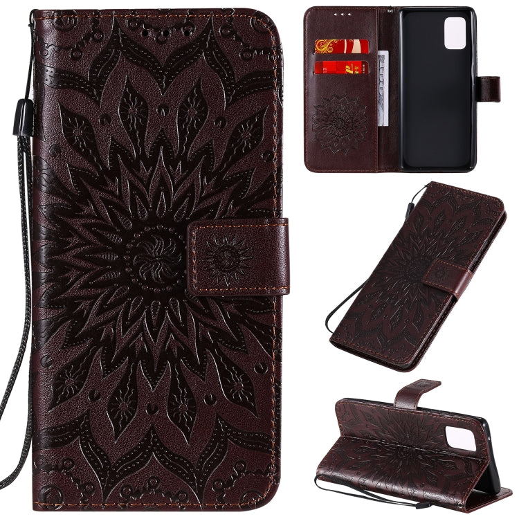 For Samsung Galaxy A71 5G Embossed Sunflower Pattern Horizontal Flip PU Leather Case with Holder & Card Slots & Wallet & Lanyard