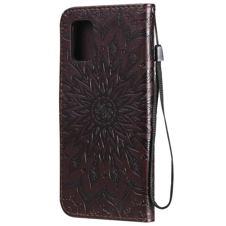 For Samsung Galaxy A71 5G Embossed Sunflower Pattern Horizontal Flip PU Leather Case with Holder & Card Slots & Wallet & Lanyard