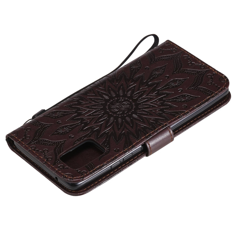 For Samsung Galaxy A71 5G Embossed Sunflower Pattern Horizontal Flip PU Leather Case with Holder & Card Slots & Wallet & Lanyard