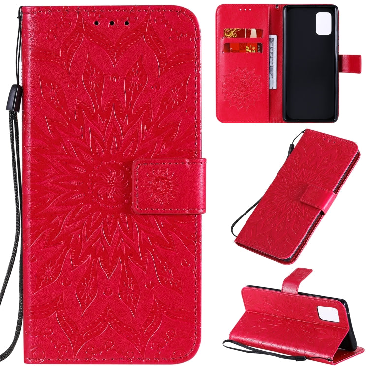 For Samsung Galaxy A71 5G Embossed Sunflower Pattern Horizontal Flip PU Leather Case with Holder & Card Slots & Wallet & Lanyard