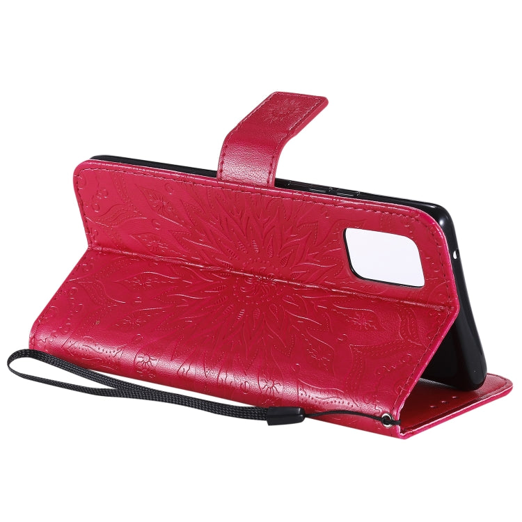 For Samsung Galaxy A71 5G Embossed Sunflower Pattern Horizontal Flip PU Leather Case with Holder & Card Slots & Wallet & Lanyard