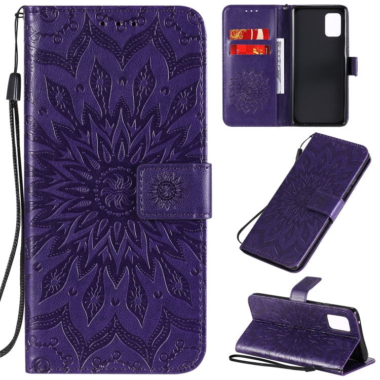 For Samsung Galaxy A71 5G Embossed Sunflower Pattern Horizontal Flip PU Leather Case with Holder & Card Slots & Wallet & Lanyard
