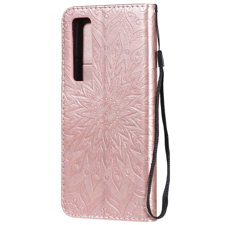 For Samsung Galaxy A71 5G Embossed Sunflower Pattern Horizontal Flip PU Leather Case with Holder & Card Slots & Wallet & Lanyard